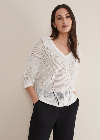 Phase Eight Vera Pointelle Stitch Knitwear White USA | 1460837-GS